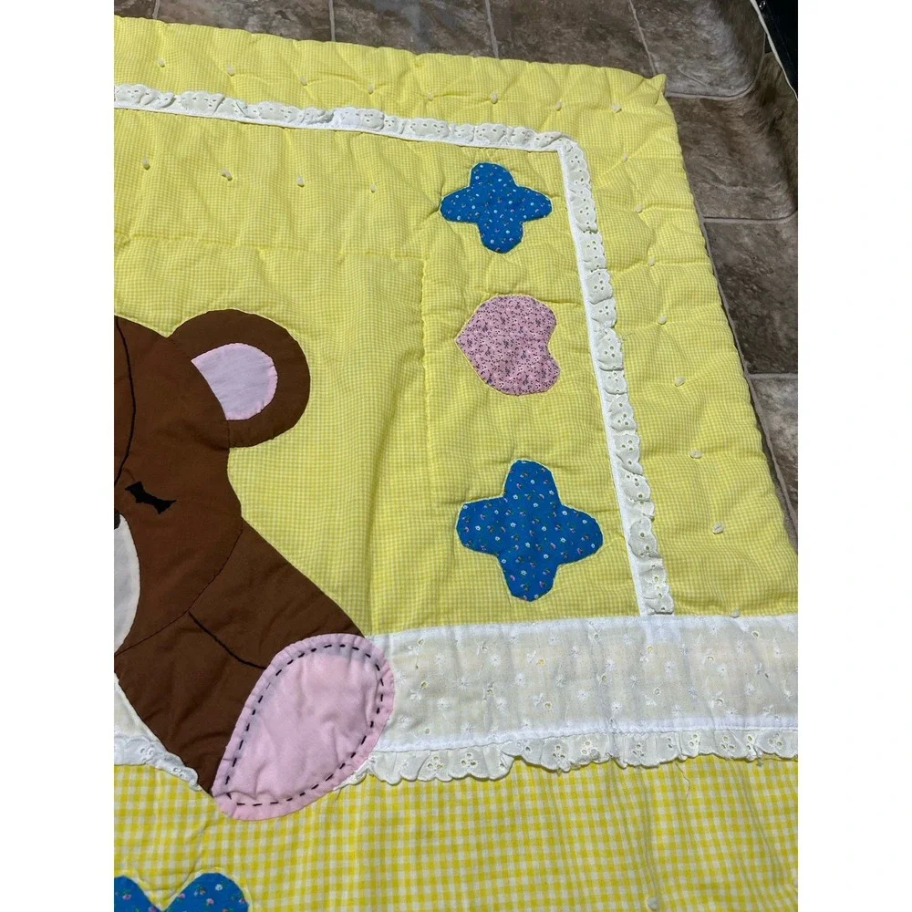 Vintage Handmade Embroidered Baby Kids Quilt 